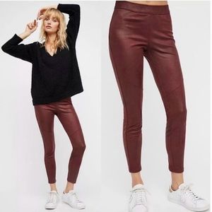 Free People Faux Leather Leggings Maroon 27